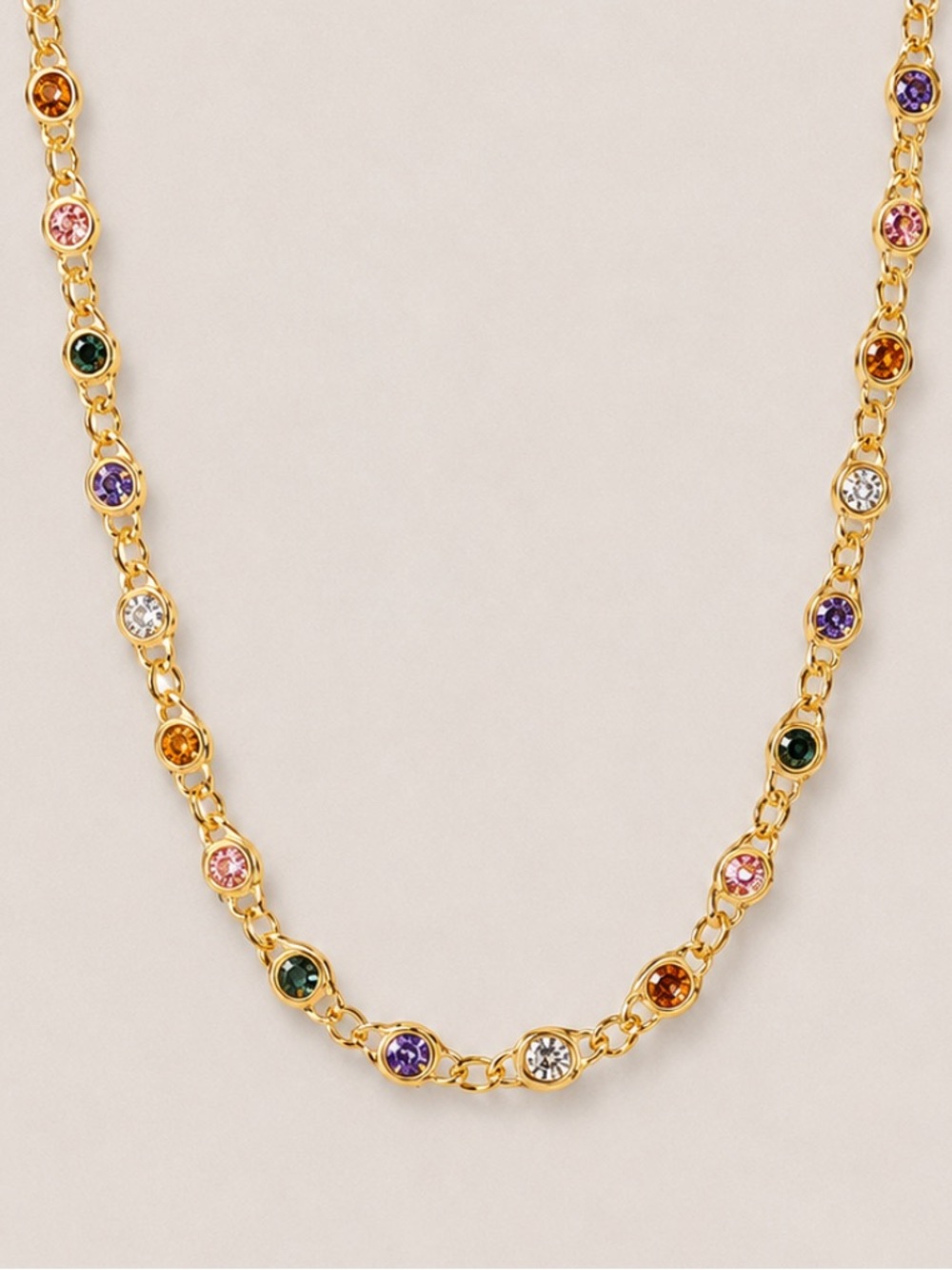 New! Classic Gold Multicolor Crystal Gemstone Necklace NWOT 5052